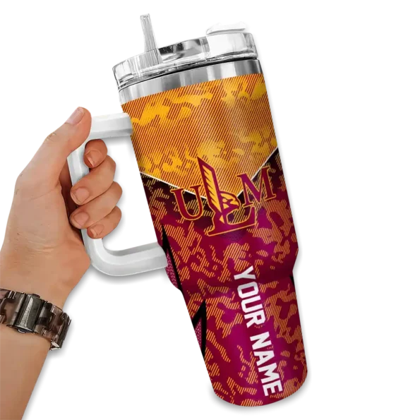 personalized louisiana monroe warhawks chevron stripe red curved tumbler fashion forward.webp