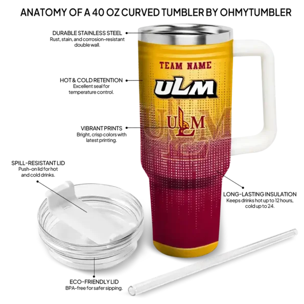 personalized louisiana monroe warhawks gradient dots red curved tumbler new arrival.webp