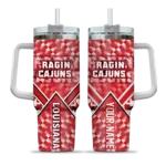 personalized louisiana ragin cajuns chevron angle red curved tumbler best selling.webp