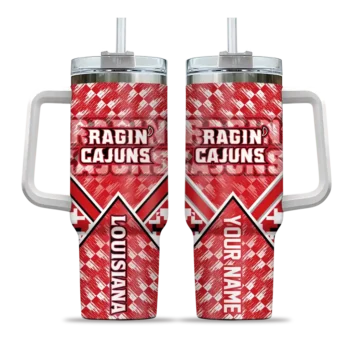personalized louisiana ragin cajuns chevron angle red curved tumbler best selling.webp