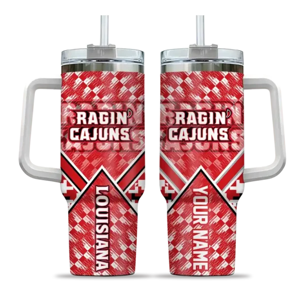 personalized louisiana ragin cajuns chevron angle red curved tumbler best selling.webp