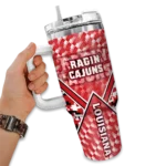 personalized louisiana ragin cajuns chevron angle red curved tumbler best selling.webp