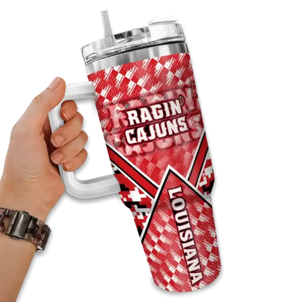 personalized louisiana ragin cajuns chevron angle red curved tumbler fashion forward.webp