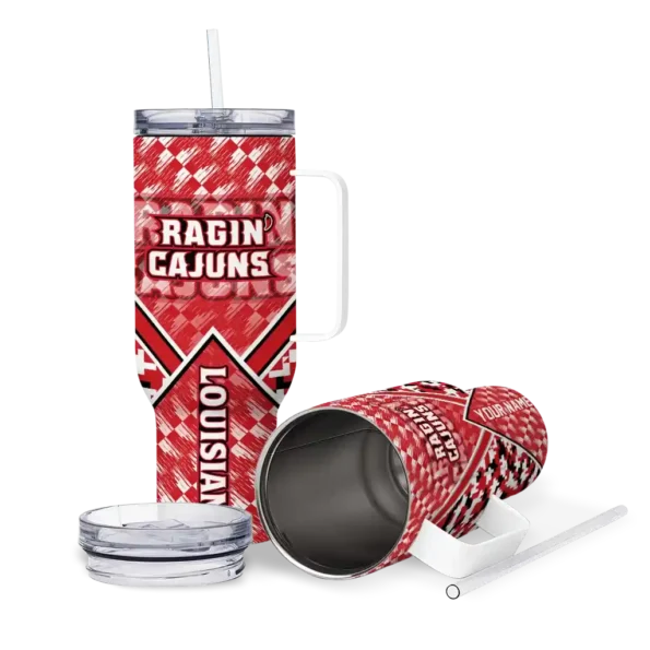 personalized louisiana ragin cajuns chevron angle red curved tumbler high quality.webp