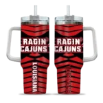 personalized louisiana ragin cajuns chevron layers red curved tumbler best selling.webp
