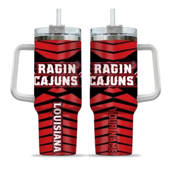 personalized louisiana ragin cajuns chevron layers red curved tumbler best selling.webp