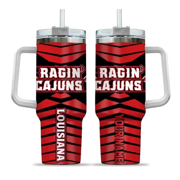 personalized louisiana ragin cajuns chevron layers red curved tumbler best selling.webp