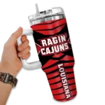 personalized louisiana ragin cajuns chevron layers red curved tumbler best selling.webp