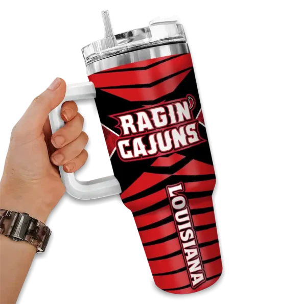 personalized louisiana ragin cajuns chevron layers red curved tumbler fashion forward.webp