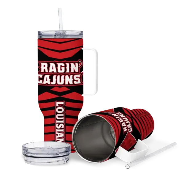 personalized louisiana ragin cajuns chevron layers red curved tumbler high quality.webp