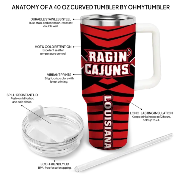 personalized louisiana ragin cajuns chevron layers red curved tumbler new arrival.webp