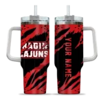 personalized louisiana ragin cajuns claw cut red black curved tumbler best selling.webp