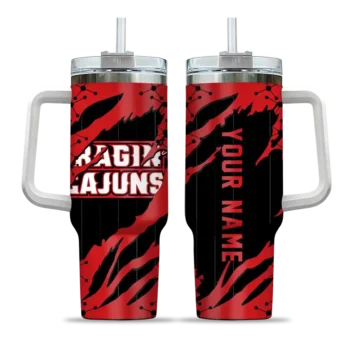 personalized louisiana ragin cajuns claw cut red black curved tumbler best selling.webp