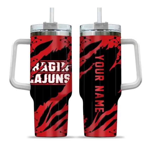 personalized louisiana ragin cajuns claw cut red black curved tumbler best selling.webp