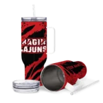 personalized louisiana ragin cajuns claw cut red black curved tumbler best selling.webp