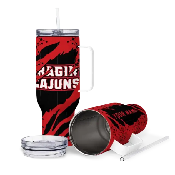 personalized louisiana ragin cajuns claw cut red black curved tumbler high quality.webp