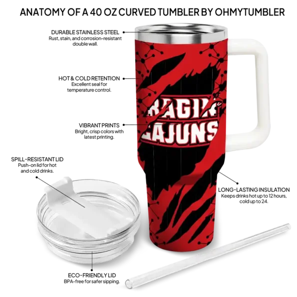 personalized louisiana ragin cajuns claw cut red black curved tumbler new arrival.webp