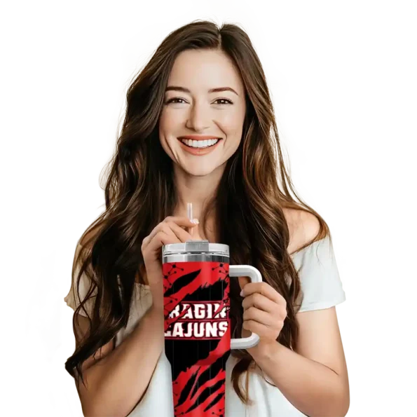 personalized louisiana ragin cajuns claw cut red black curved tumbler premium grade.webp