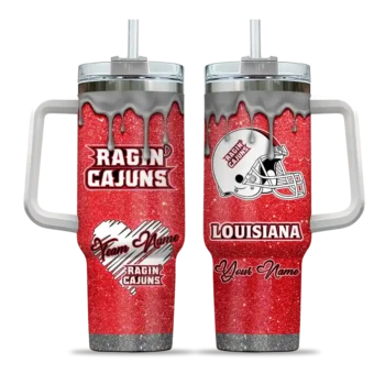 personalized louisiana ragin cajuns heart helmet motif red curved tumbler best selling.webp