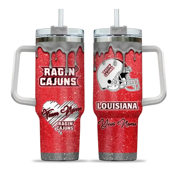 personalized louisiana ragin cajuns heart helmet motif red curved tumbler best selling.webp