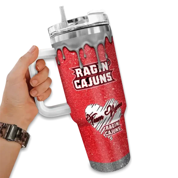 personalized louisiana ragin cajuns heart helmet motif red curved tumbler fashion forward.webp
