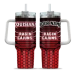 personalized louisiana ragin cajuns hex texture red curved tumbler best selling.webp