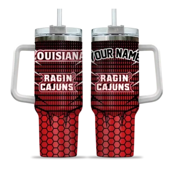 personalized louisiana ragin cajuns hex texture red curved tumbler best selling.webp