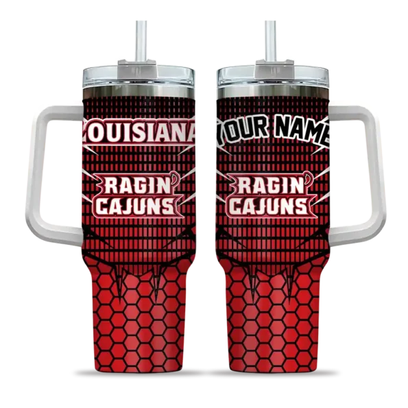 personalized louisiana ragin cajuns hex texture red curved tumbler best selling.webp