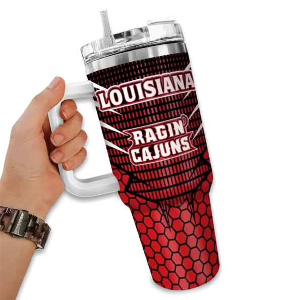 personalized louisiana ragin cajuns hex texture red curved tumbler fashion forward.webp