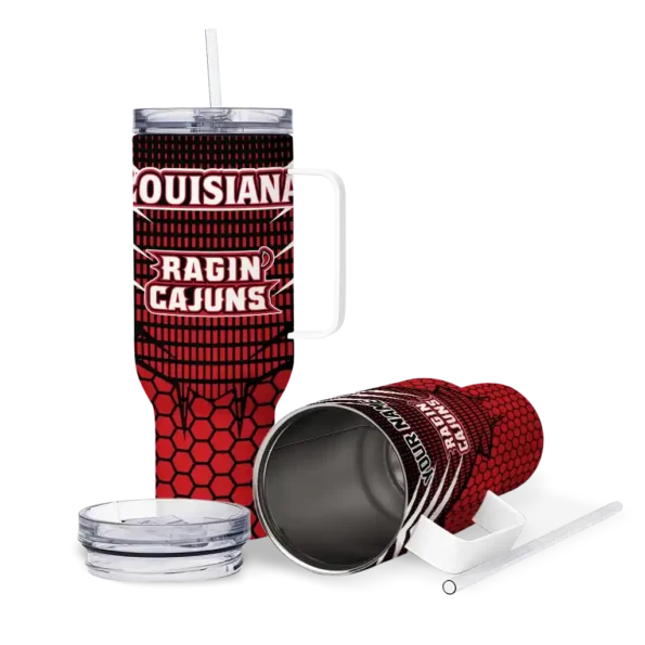 personalized louisiana ragin cajuns hex texture red curved tumbler high quality.webp