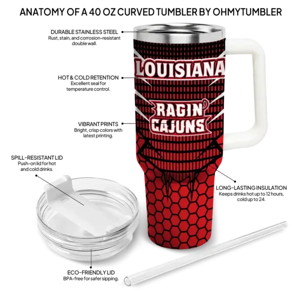 personalized louisiana ragin cajuns hex texture red curved tumbler new arrival.webp