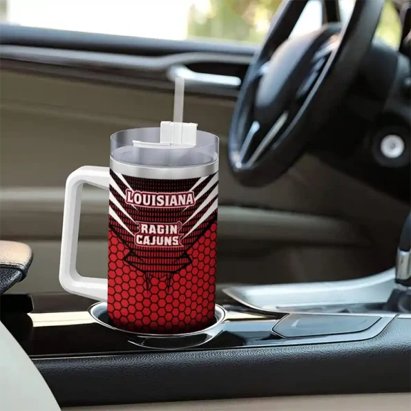 personalized louisiana ragin cajuns hex texture red curved tumbler trendy.webp