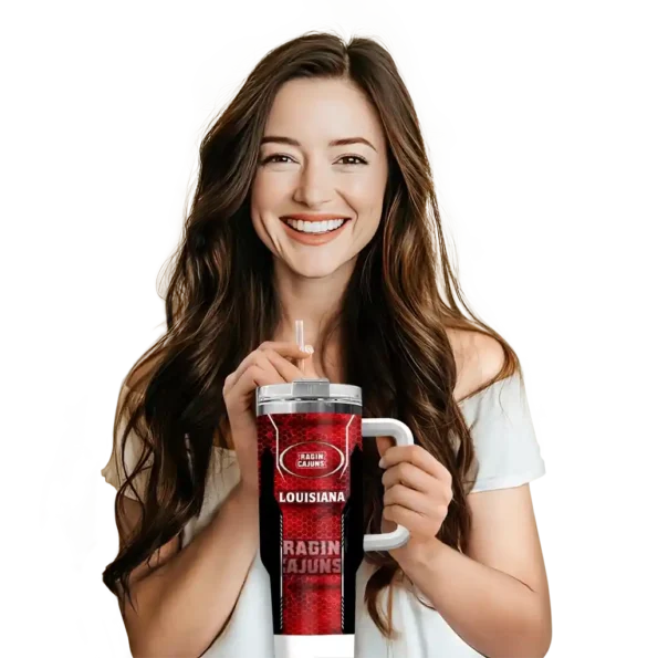 personalized louisiana ragin cajuns hexagon armor red curved tumbler premium grade.webp