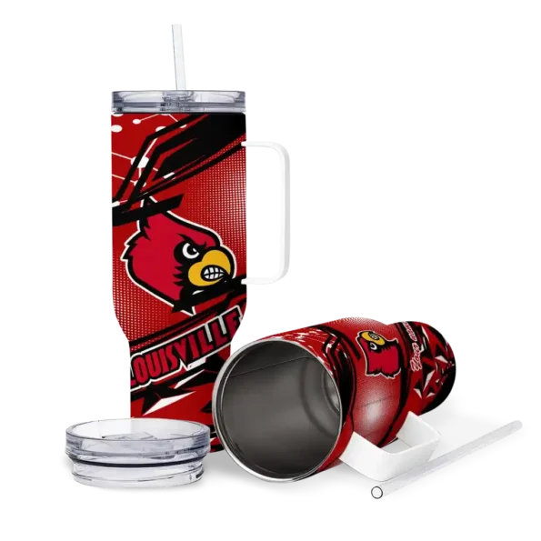 personalized louisville cardinals abstract paths red curved tumbler high quality.webp