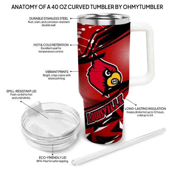 personalized louisville cardinals abstract paths red curved tumbler new arrival.webp