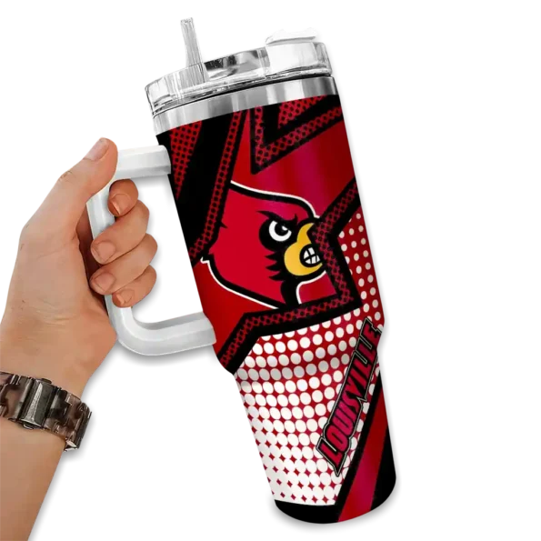 personalized louisville cardinals arrow burst red curved tumbler fashion forward.webp