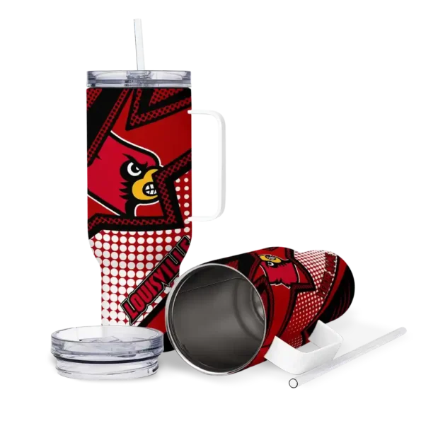 personalized louisville cardinals arrow burst red curved tumbler high quality.webp