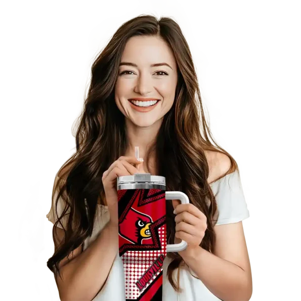 personalized louisville cardinals arrow burst red curved tumbler premium grade.webp
