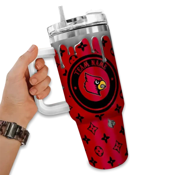 personalized louisville cardinals bullseye drips red curved tumbler fashion forward.webp