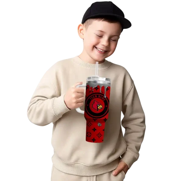 personalized louisville cardinals bullseye drips red curved tumbler latest model.webp