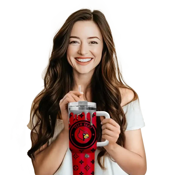 personalized louisville cardinals bullseye drips red curved tumbler premium grade.webp