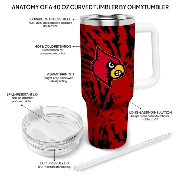 personalized louisville cardinals burst swirl red curved tumbler new arrival.webp