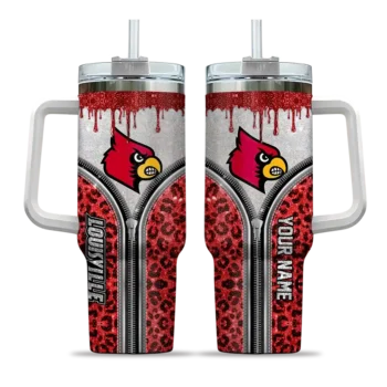 personalized louisville cardinals leopard zipper red curved tumbler best selling.webp