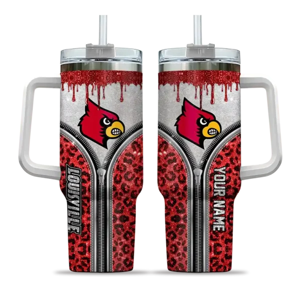 personalized louisville cardinals leopard zipper red curved tumbler best selling.webp