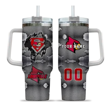 personalized louisville cardinals superman shield red gray curved tumbler best selling.webp