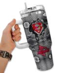 personalized louisville cardinals superman shield red gray curved tumbler best selling.webp