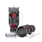 personalized louisville cardinals superman shield red gray curved tumbler best selling.webp
