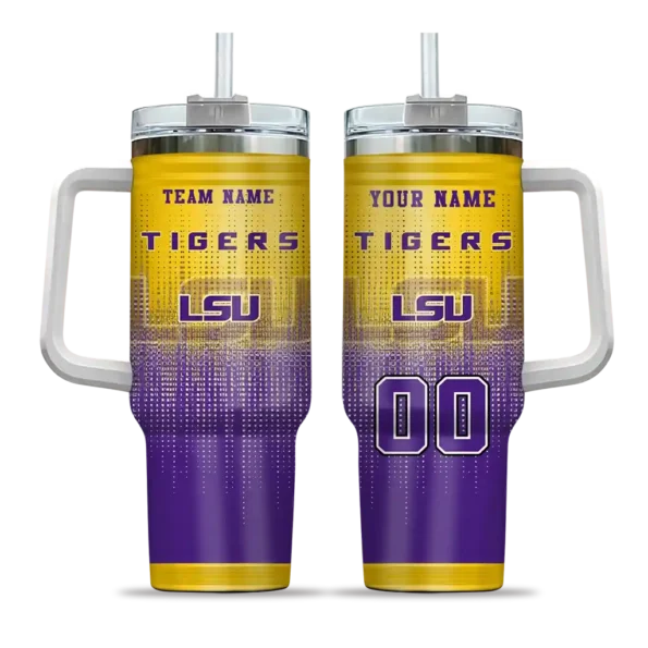personalized lsu tigers gradient dots purple curved tumbler best selling.webp