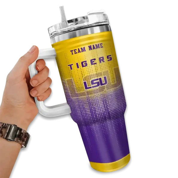 personalized lsu tigers gradient dots purple curved tumbler fashion forward.webp