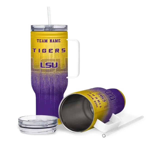 personalized lsu tigers gradient dots purple curved tumbler high quality.webp